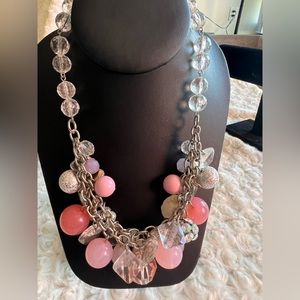 Silver Tone Necklace with Pink and Silver Beads